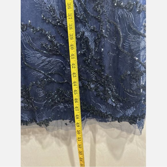 NWT $498 Mac Duggal [ PLUS 18W ] Embellished Peplum‎ Midi Sheath Dress Blue - Picture 7 of 15